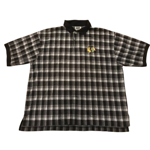 Chicago Blackhawks Polo Plaid Black & White Men's XXL Shirt Lee Sport Retro - Picture 1 of 10